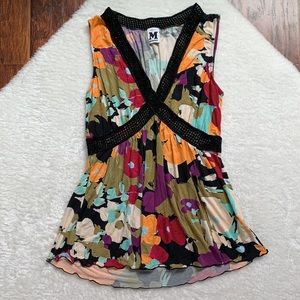 VTG MISSONI Multicolor Floral Crochet Sleeveless Blouse